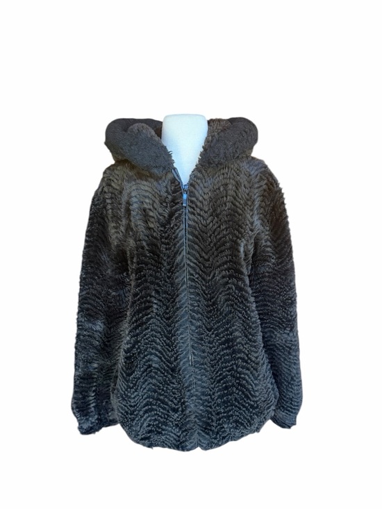 Vintage Jackets & Blazers - Late 90s/Early Y2K Gallery Plush Brown & Black Trim Faux Hooded Lined Full Zip C